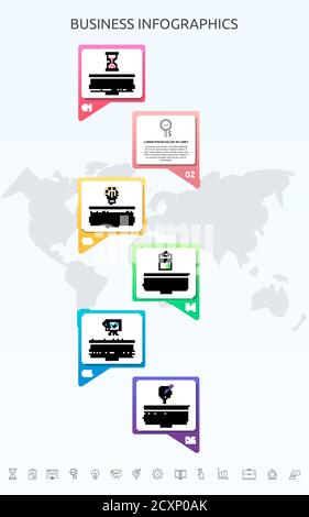 Infographics charts with 6 steps, labels. Vector template used for diagram, business, web, banner, workflow layout, presentations, flowchart, info Stock Vector