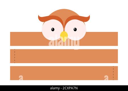 Printable owl paper hat. Party crown die cut template for birthday, christmas, baby shower. Fun accessory for entertainment. Paper crown mock up isola Stock Vector