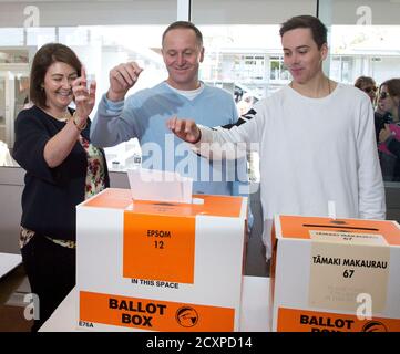 New Zealand S National Party Leader John Key R Leaves His Home With His Wife Bronagh And Son Max To Vote On Election Day During New Zealand S General Election In Auckland September 20