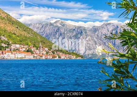 Perast Old Town in the Bay of Kotor, beautiful summer view, Montenegro Stock Photo