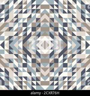 Abstract geometric background in neutral colors. Seamless vector pattern. Brown taupe, navy blue and teal natural colors. Fashion fabric patchwork des Stock Vector