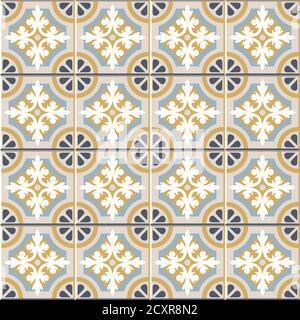 Floor tiles - seamless vintage pattern with quatrefoils. Seamless vector background. Plain colors - easy to recolor. Stock Vector