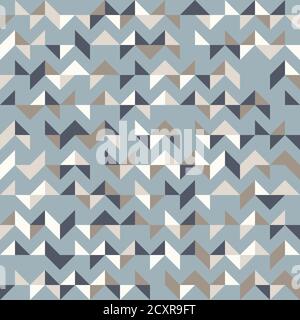 Abstract geometric background in neutral colors. Seamless vector pattern. Brown taupe, navy blue and teal natural colors. Fashion fabric patchwork des Stock Vector