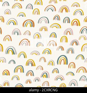 Cute childish rainbows pattern. Nursery pattern for children. Scandinavian wallpaper for kids. Hand drawn rainbow doodle vector seamless pattern backg Stock Vector