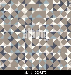 Abstract geometric background in neutral colors. Seamless vector pattern. Brown taupe, navy blue and teal natural colors. Fashion fabric patchwork des Stock Vector