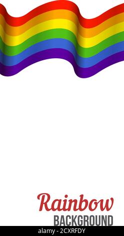 Waving Rainbow flag on white background. Rainbow LGBT flag vector poster or banner template. LGBTQ colors. Vector illustration. Wavy pattern. Stock Vector