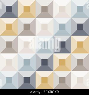 Abstract geometric pattern, diagonal diamond shapes. Geo background wallpaper. Nice retro colors - mustard yellow, turquoise teal, navy blue. Seamless Stock Vector