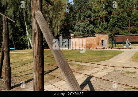 Sztutowo, Poland. 1st Oct, 2020. A view of the former Nazi German Stutthof death camp: barbed wire fence, gas chamber. The Stutthof Museum in Sztutowo. Konzentrationslager Stutthof - former German Nazi concentration camp established in the annexed areas of the Free City of Gdansk, 36 km from Gdansk. It functioned during the Second World War, from September 2, 1939 to May 9, 1945. Credit: Damian Klamka/ZUMA Wire/Alamy Live News Stock Photo