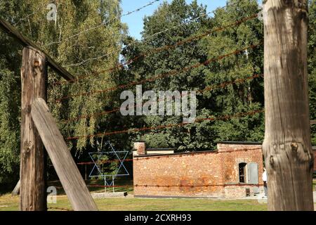 Sztutowo, Poland. 1st Oct, 2020. A view of the former Nazi German Stutthof death camp: gas chamber and Star of David. The Stutthof Museum in Sztutowo. Konzentrationslager Stutthof - former German Nazi concentration camp established in the annexed areas of the Free City of Gdansk, 36 km from Gdansk. It functioned during the Second World War, from September 2, 1939 to May 9, 1945. Credit: Damian Klamka/ZUMA Wire/Alamy Live News Stock Photo
