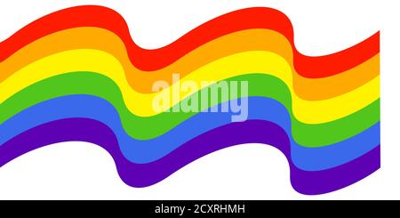 Waving Rainbow flag on white background. Rainbow LGBT flag vector poster or banner template. LGBTQ colors. Vector illustration. Wavy pattern. Simple f Stock Vector
