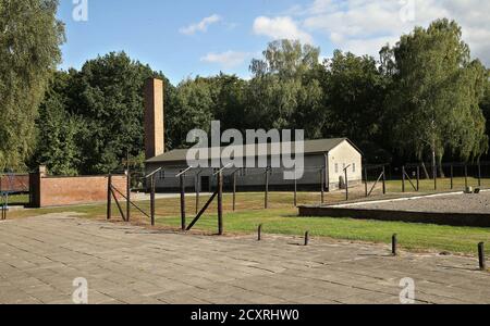 Sztutowo, Poland. 1st Oct, 2020. A view of the former Nazi German Stutthof death camp: barbed wire fence, crematorium, gas chamber. The Stutthof Museum in Sztutowo. Konzentrationslager Stutthof - former German Nazi concentration camp established in the annexed areas of the Free City of Gdansk, 36 km from Gdansk. It functioned during the Second World War, from September 2, 1939 to May 9, 1945. Credit: Damian Klamka/ZUMA Wire/Alamy Live News Stock Photo