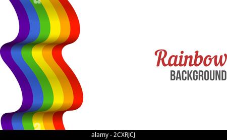 Waving Rainbow flag on white background. Rainbow LGBT flag vector poster or banner template. LGBTQ colors. Vector illustration. Wavy pattern. Stock Vector