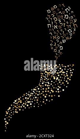 Shofar Yom Kippur greeting card, vector illustration. Golden sparkle confetti on black background. Jewish holiday prayer horn. Random polka dots. Stock Vector