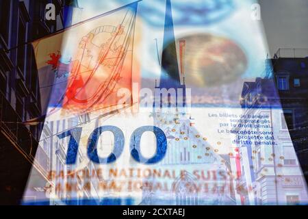 SWISS FRANCS - CHF - Money of Switzerland - Swiss Currency Stock Photo