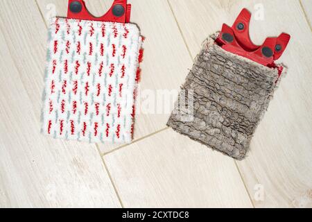 replacing the rag on the mop. old and new comparison Stock Photo