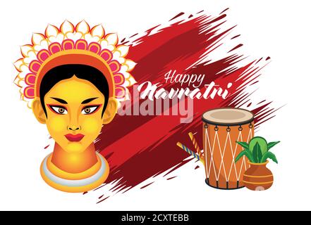 happy navratri celebration with goddess amba and drum vector illustration design Stock Vector