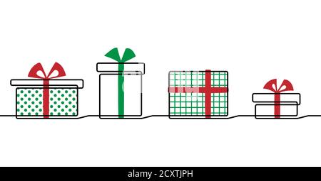 Christmas Present, Gift, Box Border. One Continuous Line Drawing of Gifts  or Boxes. Line Art Simple Background, Border Stock Vector - Illustration of  line, horizontal: 197784737