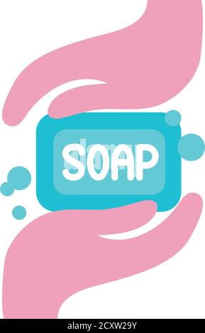 hands with soap bar icon over white background, line color style ...