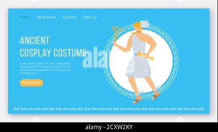 Ancient cosplay costume landing page vector template Stock Vector