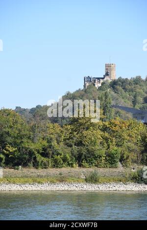 view across the Rhine to Burg Lahneck Stock Photo