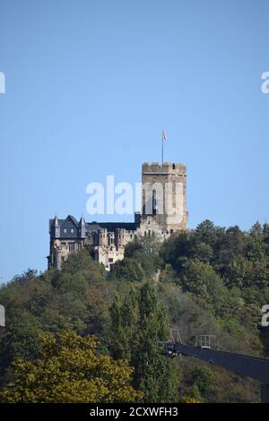 view across the Rhine to Burg Lahneck Stock Photo