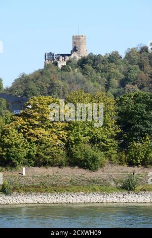 view across the Rhine to Burg Lahneck Stock Photo