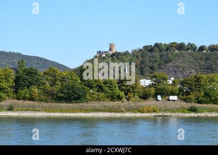 view across the Rhine to Burg Lahneck Stock Photo