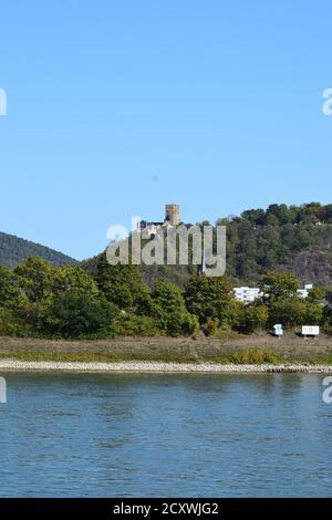 view across the Rhine to Burg Lahneck Stock Photo