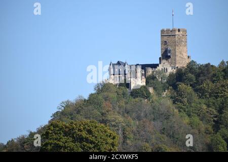 view across the Rhine to Burg Lahneck Stock Photo