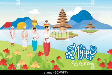Nyepi flat poster vector template Stock Vector