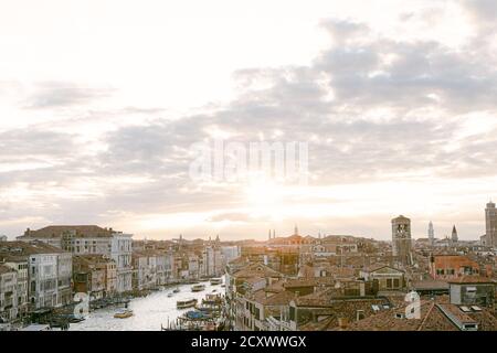 Venice Grand Canal view from a terrace above the city in Fontego dei Tedeschi Stock Photo