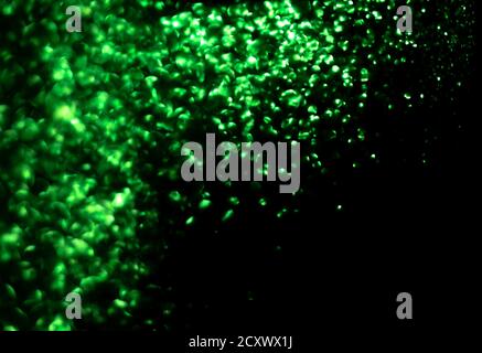 Abstract lights bokeh background in green color on black Stock Photo