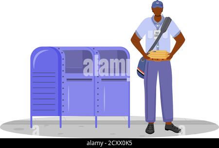 Post office male worker flat color vector illustration Stock Vector