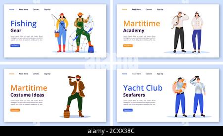 Maritime characters landing page vector templates set Stock Vector