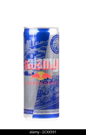 Guilin China May 21, 2020 A can of Red Bull Energy Drink imported to China from Austria isolated on a white background Stock Photo