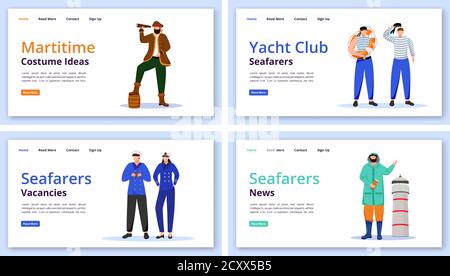 Maritime characters landing page vector templates set Stock Vector