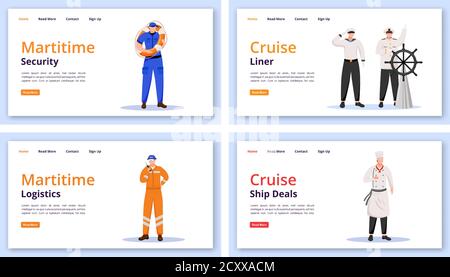 Maritime characters landing page vector templates set Stock Vector