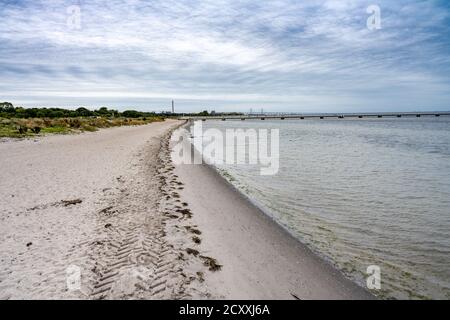 An awesome beach close to the city center of Malmo, Sweden. Blue sky and patchy clouds in the background Stock Photo