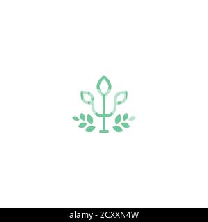Green Greek letter Psi with leaf. Neuropsychology and psychology logo isolated on white. Psychotherapy concept. Vector illustration Stock Vector