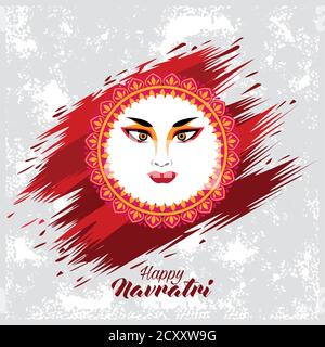 happy navratri celebration with goddess amba face and lettering vector illustration design Stock Vector