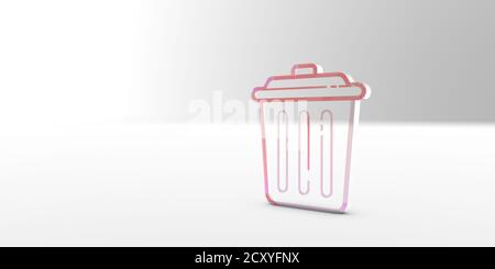 Three-dimensional, outline trash can icon. 3D illustration, 3D rendering. Stock Photo