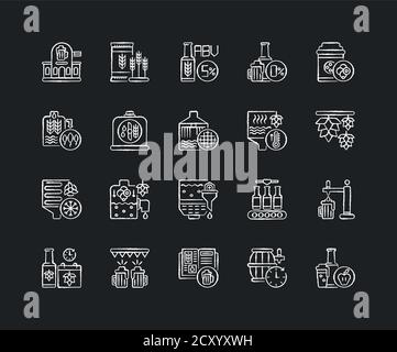 Brewing chalk white icons set on black background Stock Vector