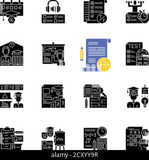 Examination tests black glyph icons set on white space Stock Vector