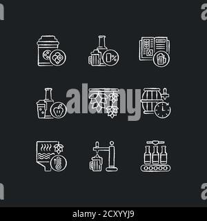 Brewing beer process chalk white icons set on black background Stock Vector