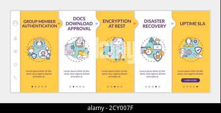 Telecommuting tool security parameters onboarding vector template Stock Vector