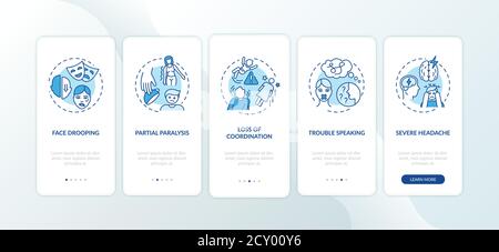 Brain stroke blue onboarding mobile app page screen with concepts Stock Vector