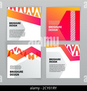 Square banners. Covers design templates for brochure, flyer, magazine. Violet coral pink trendy hand made geometric abstract background Stock Vector