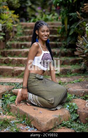 Beautiful Young Colombian Woman With Afro Hairstyle Wearing