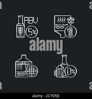 Brewery chalk white icons set on black background Stock Vector
