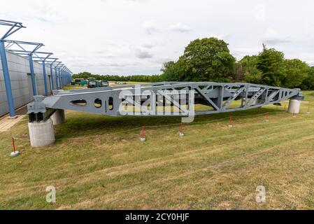 Whale bridge section from Mulberry Harbour at Imperial War Museum, Duxford, Cambridge, UK. D-Day Normandy invasion infrastructure. Dock pier. Saved Stock Photo